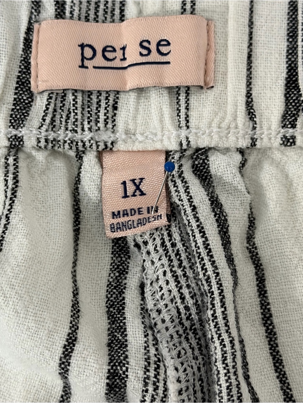 Per Se sz 1X Striped Drawstring Linen-Blend Capris - Black & White EUC - Picture 4 of 5